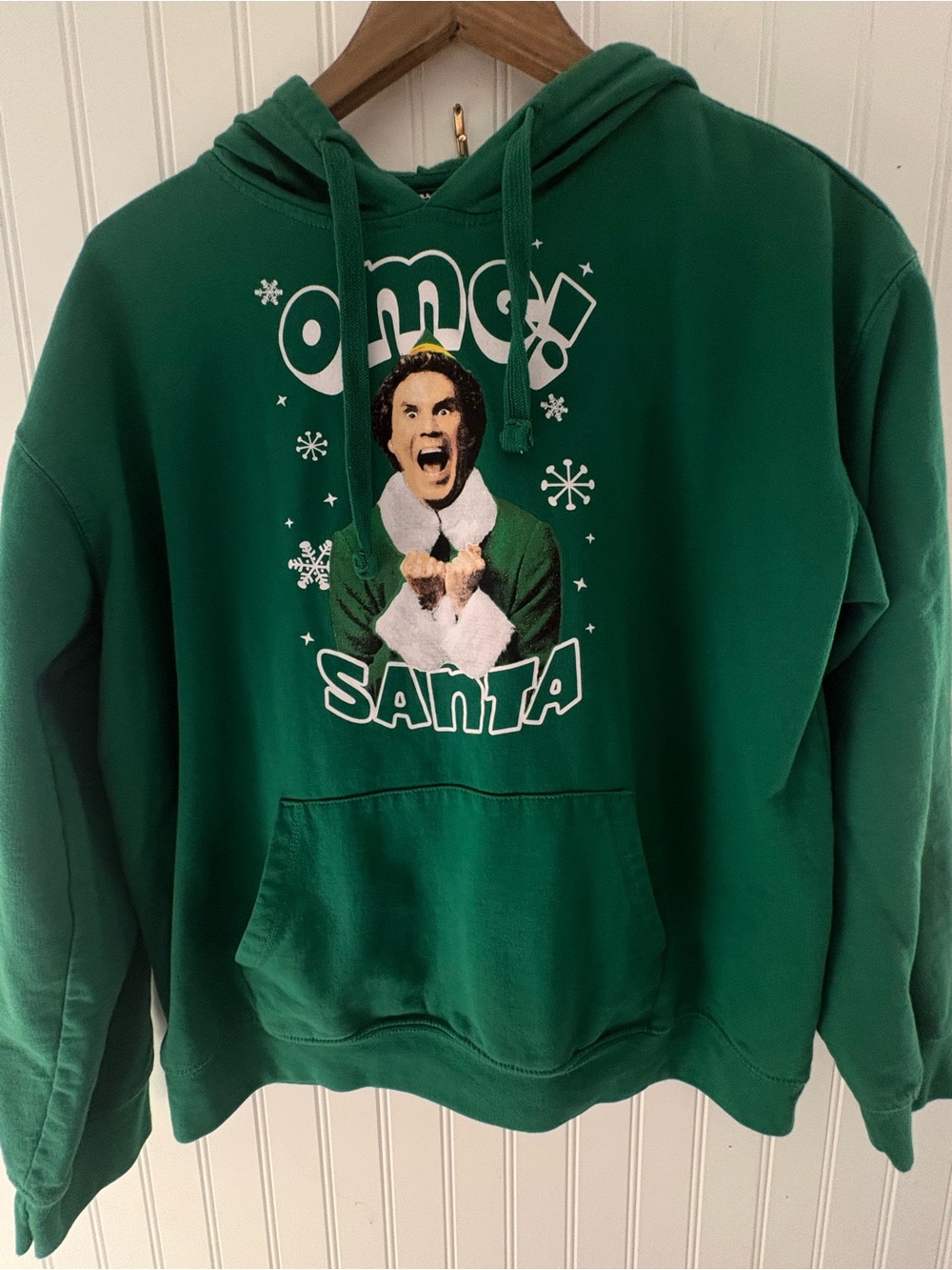 ELF Green "OMG Santa" Graphic Hoodie Jrs. Large